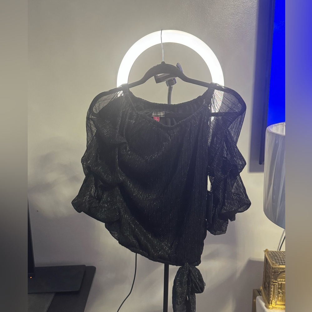 Vince Camuto Black Sheer Blouse with Ruffle Detail